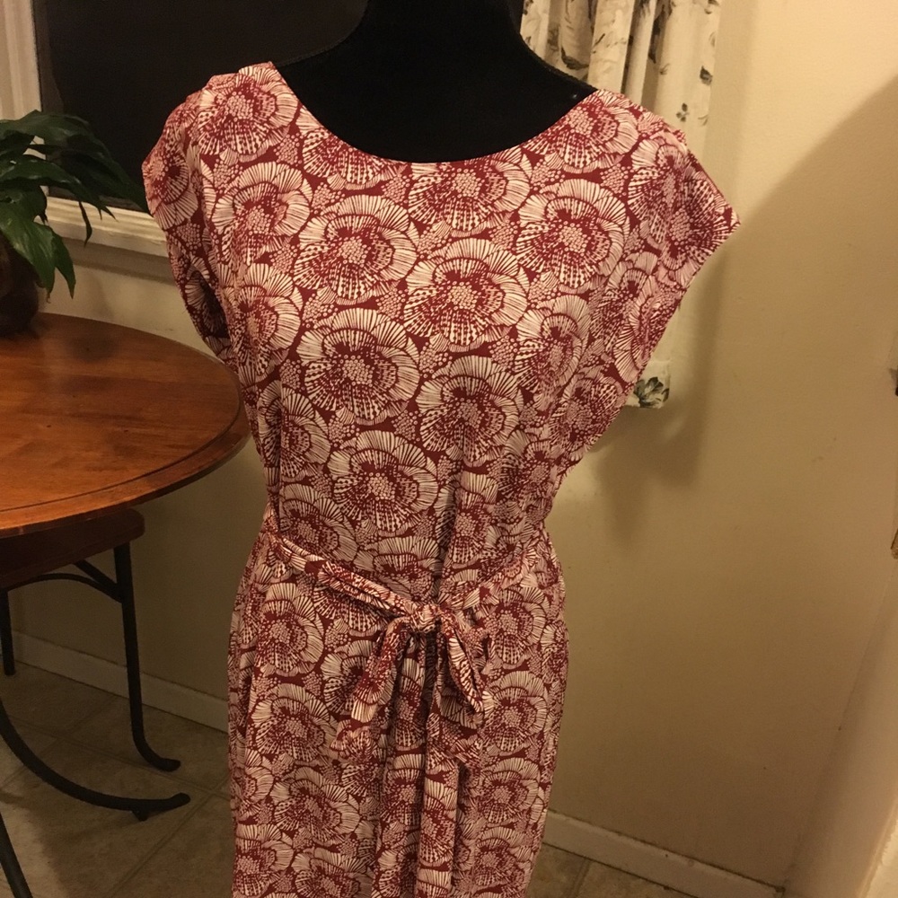Ann Taylor Burgundy and White Printed Midi Dress